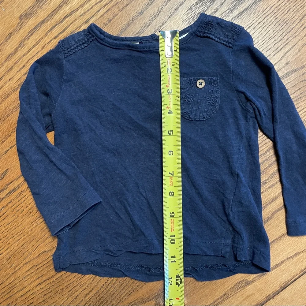 Zara Baby Girl Long Sleeve Navy Tee with Pocket 6-9 months